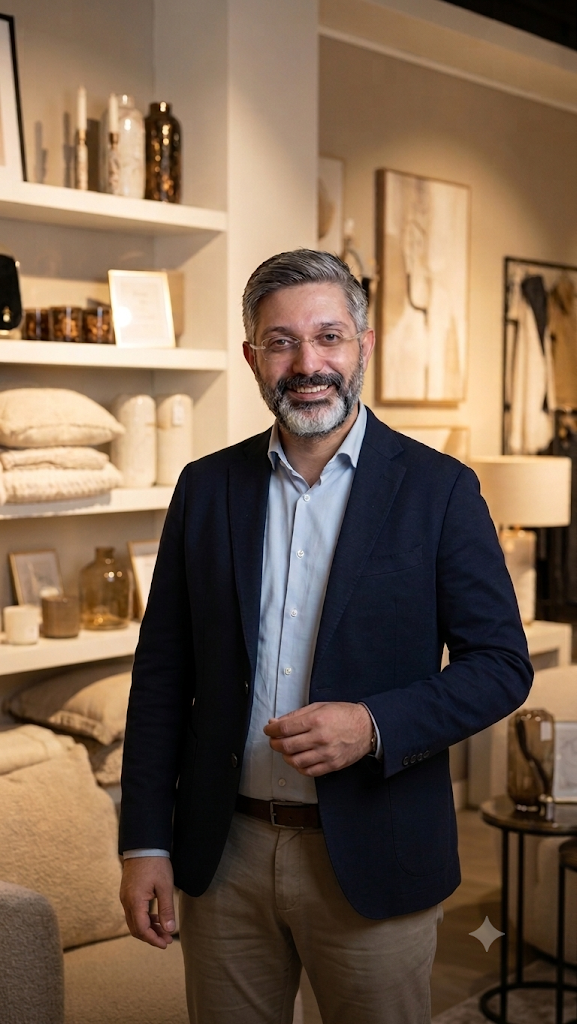De zaakvoerder van Ihlasim Decoratie, tweede generatie, in de showroom